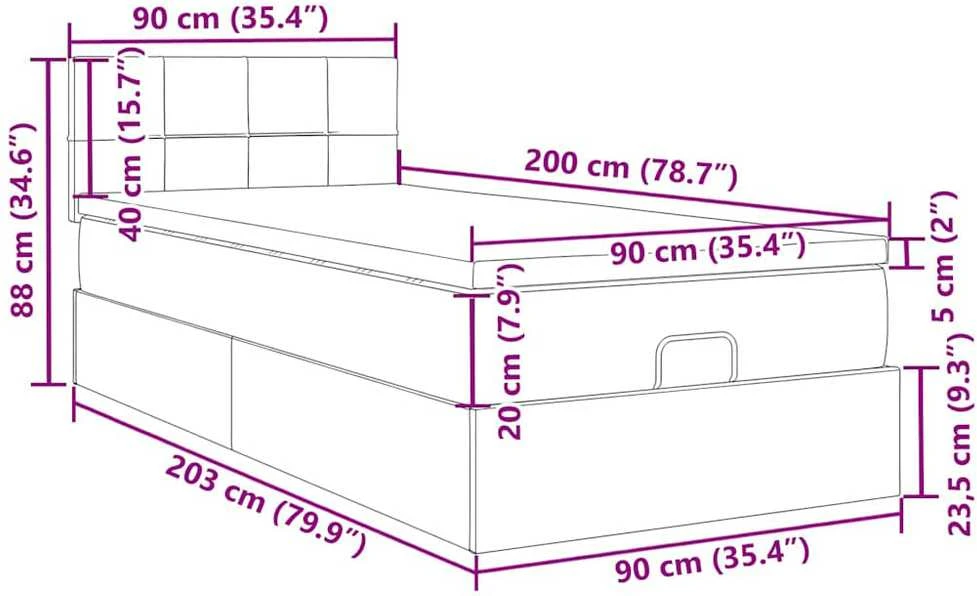 Osmanų lova su čiužiniu ir LED lemputėmis Mėlynas 90x200 cm