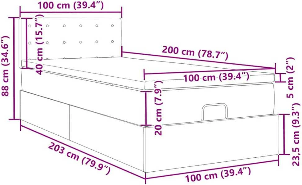 Osmanų lova su čiužiniu ir LED lemputėmis Mėlynas 100x200 cm