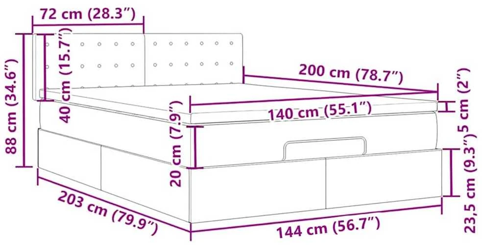 Osmanų lova su čiužiniu ir LED lemputėmis juodas 140x200 cm