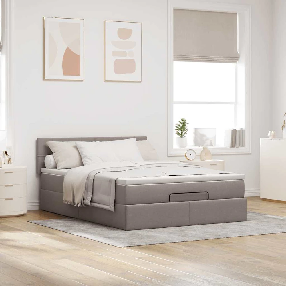 Osmanų lova su čiužiniu, taupe, 140x200cm, audinys