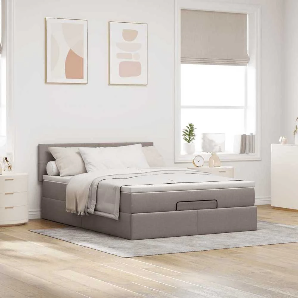 Osmanų lova su čiužiniu, taupe, 140x200cm, audinys