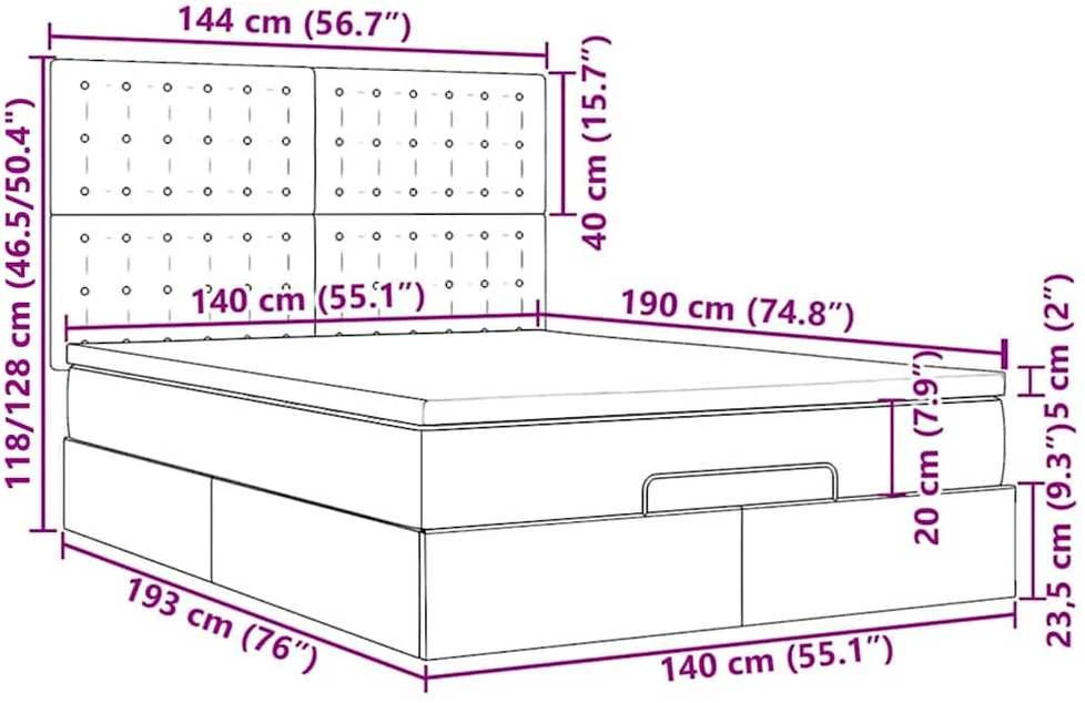 Osmanų lova su čiužiniu ir LED Mėlynas 140x190cm audinys
