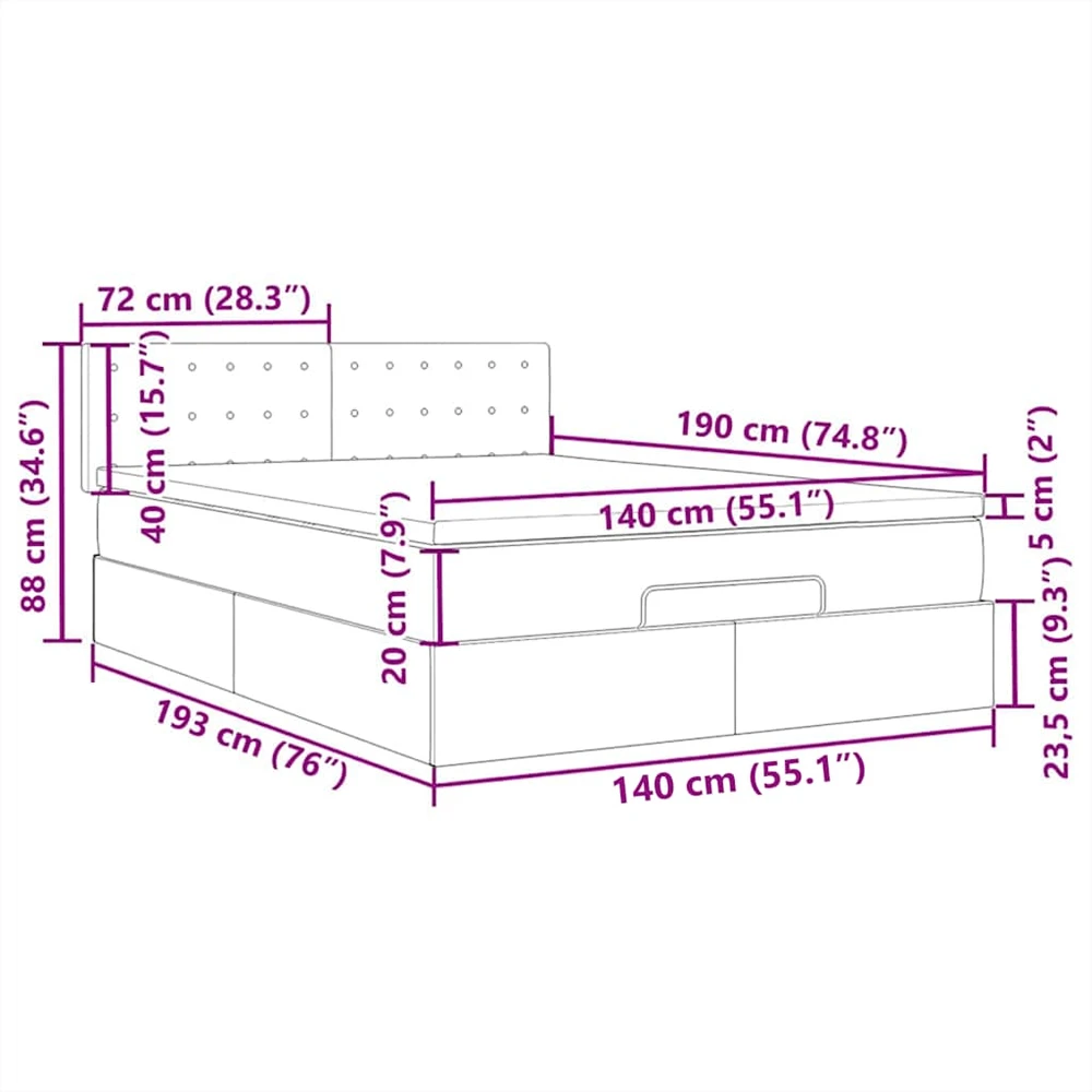 Osmanų lova su čiužiniu ir LED Mėlynas 140x190cm audinys