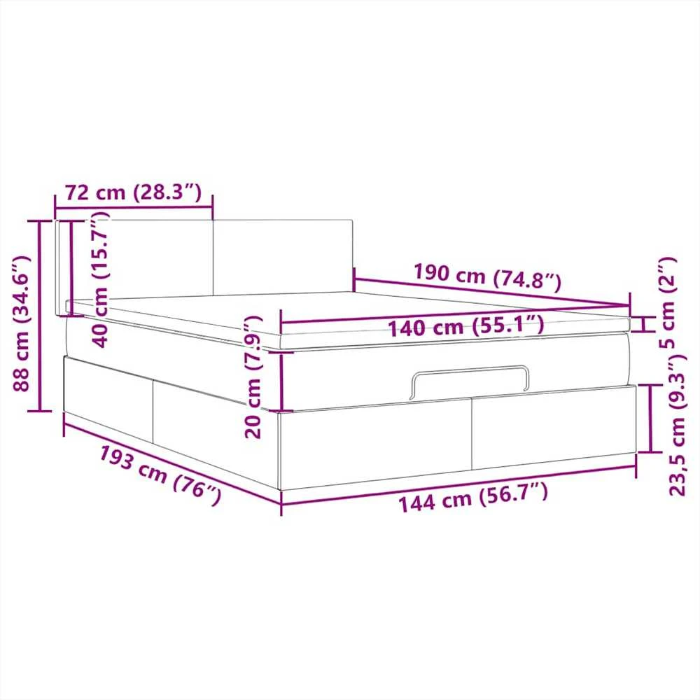 Osmanų lova su čiužiniu ir LED Mėlynas 140x190cm audinys