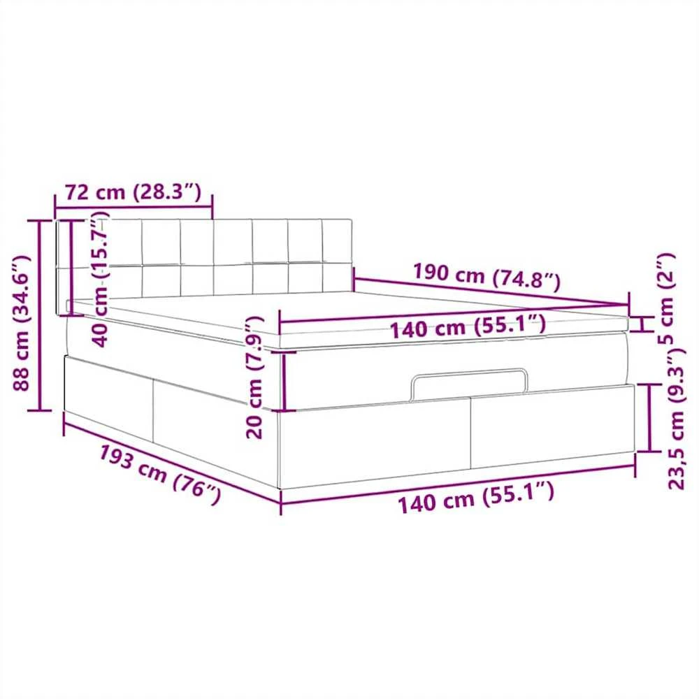 Osmanų lova su čiužiniu ir LED Mėlynas 140x190cm audinys