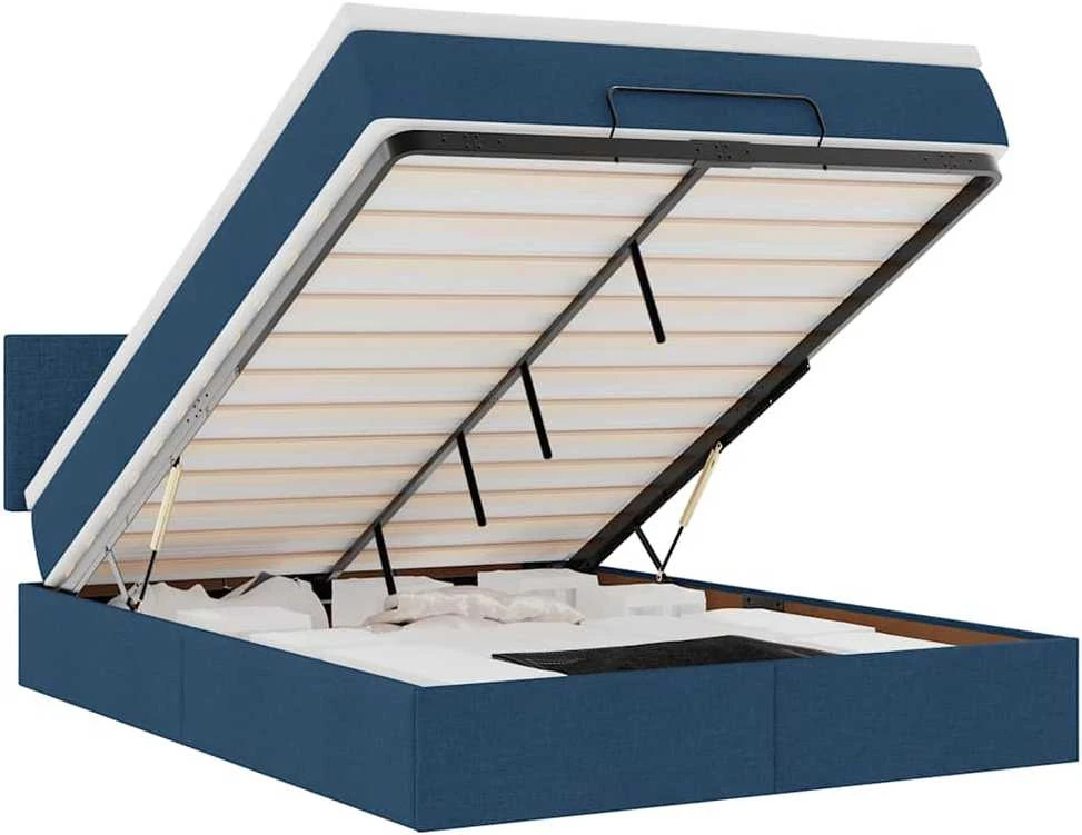 Osmanų lova su čiužiniu ir LED Mėlynas 140x190cm audinys