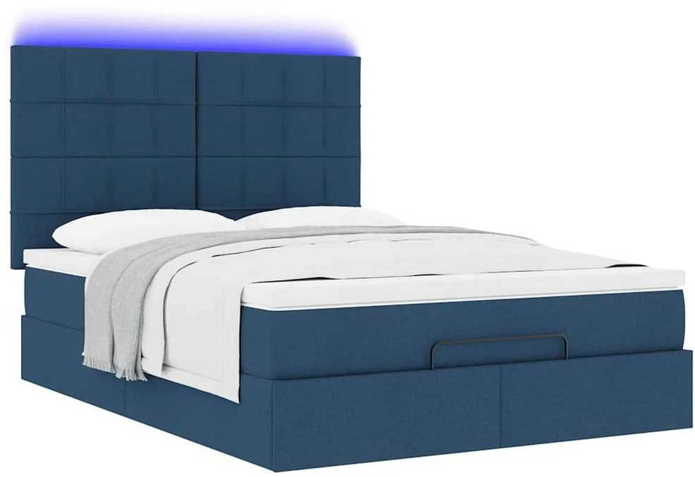 Osmanų lova su čiužiniu ir LED Mėlynas 140x190cm audinys