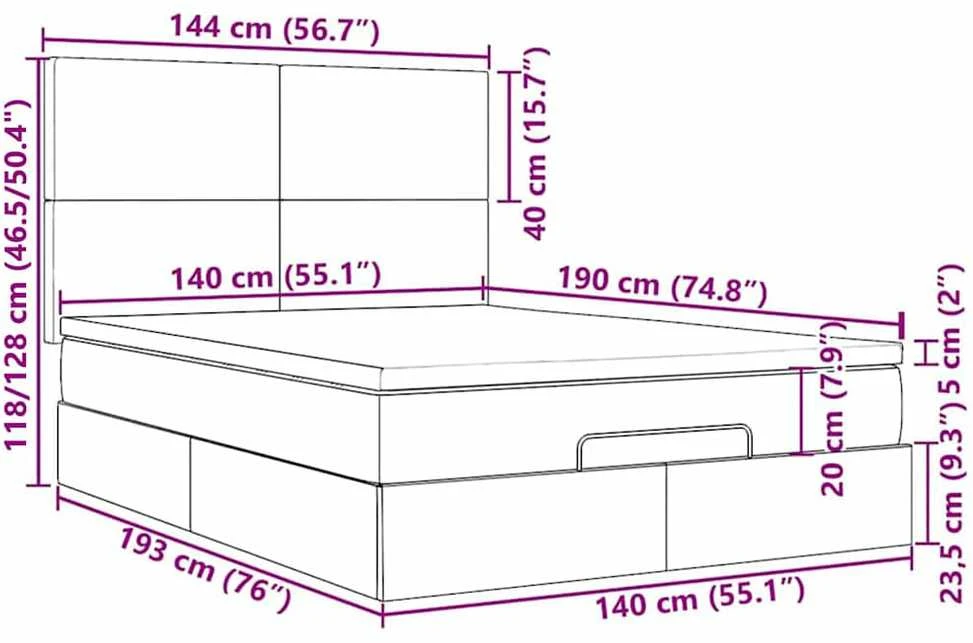 Osmanų lova su čiužiniu ir LED Mėlynas 140x190cm audinys