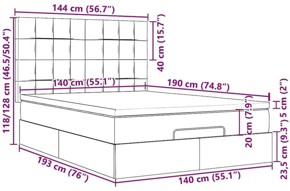 Osmanų lova su čiužiniu ir LED Mėlynas 140x190cm audinys