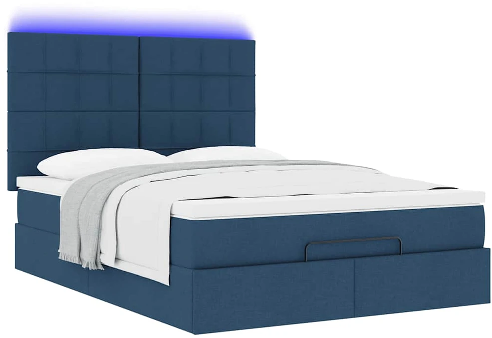Osmanų lova su čiužiniu ir LED Mėlynas 140x190cm audinys