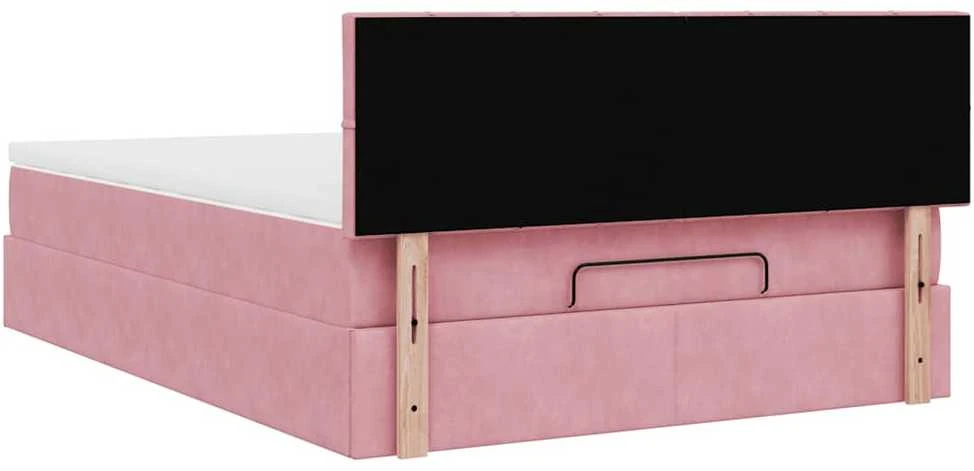 Osmanų lova su čiužiniu ir LED Rožinė 140x200cm Velvet