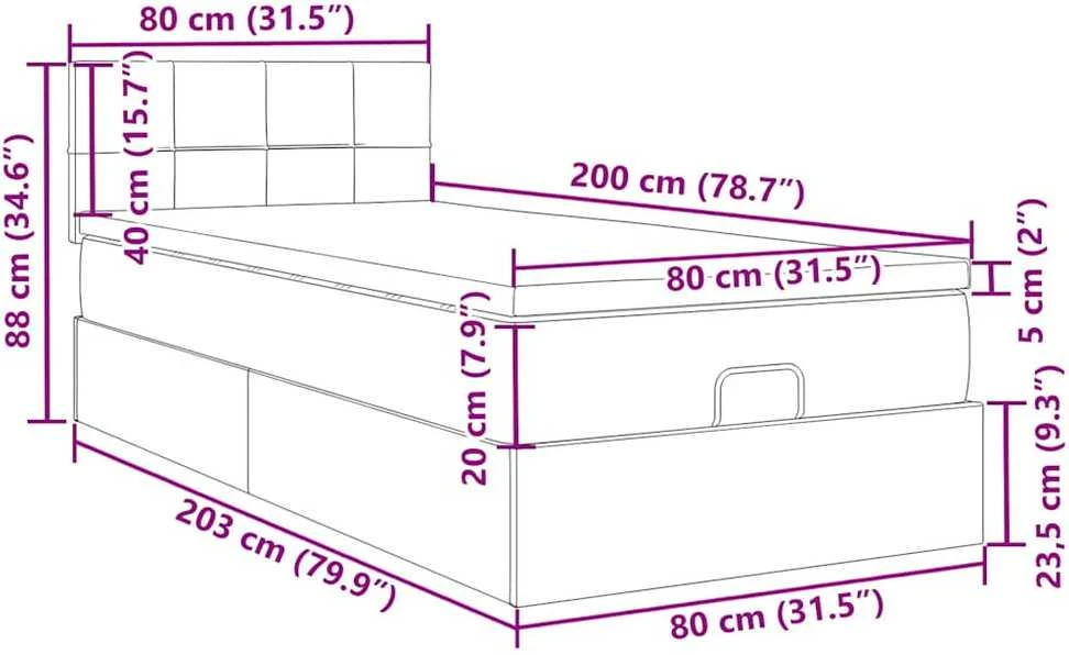 Osmanų lova su čiužiniu ir LED, rožinės sp., 80x200cm, aksomas