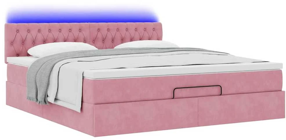 Osmanų lova su čiužiniu ir LED Rožinis 160x200cm Velvet