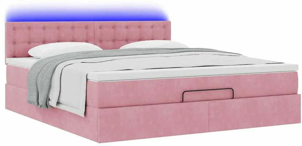 Osmanų lova su čiužiniu ir LED Rožinis 160x200cm Velvet
