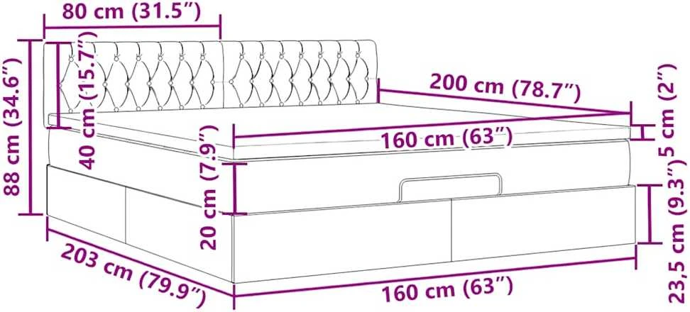 Osmanų lova su čiužiniu ir LED Rožinis 160x200cm Velvet