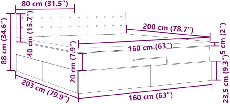 Osmanų lova su čiužiniu ir LED Rožinis 160x200cm Velvet
