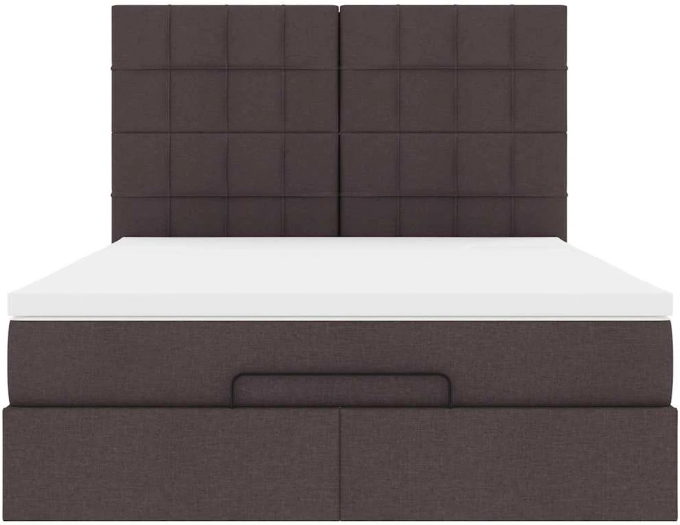 Osmanų lova su čiužiniu ir LED, rudas, 140x190cm, audinys