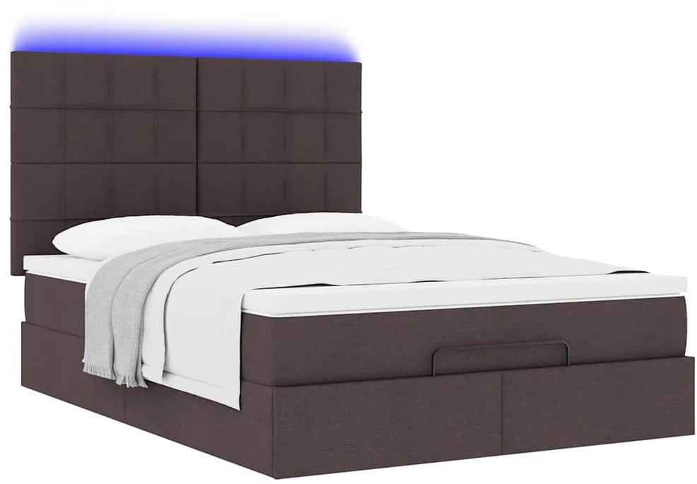 Osmanų lova su čiužiniu ir LED, rudas, 140x190cm, audinys