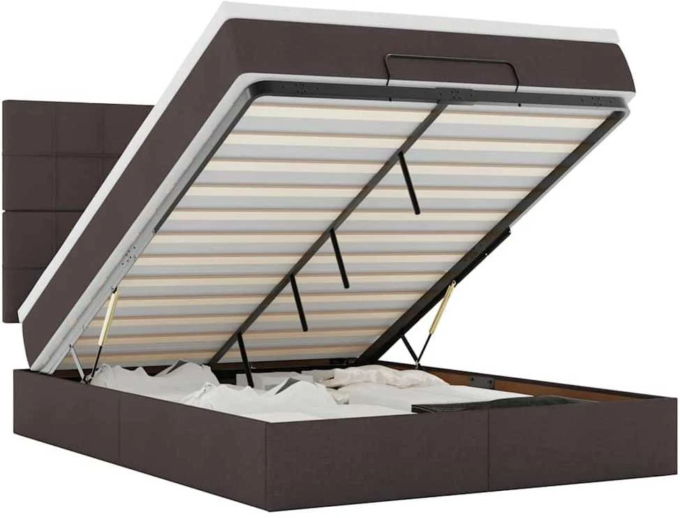 Osmanų lova su čiužiniu ir LED, rudas, 140x190cm, audinys