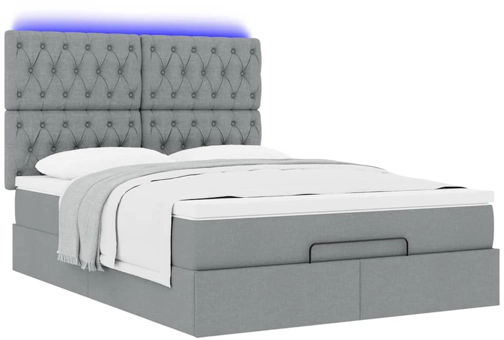 Osmanų lova su čiužiniu ir LED šviesiai pilka 140x190cm audinys
