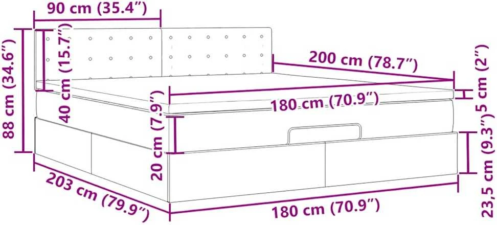 Osmanų lovos rėmas su čiužiniu, pilkas, 180x200 cm, audinys