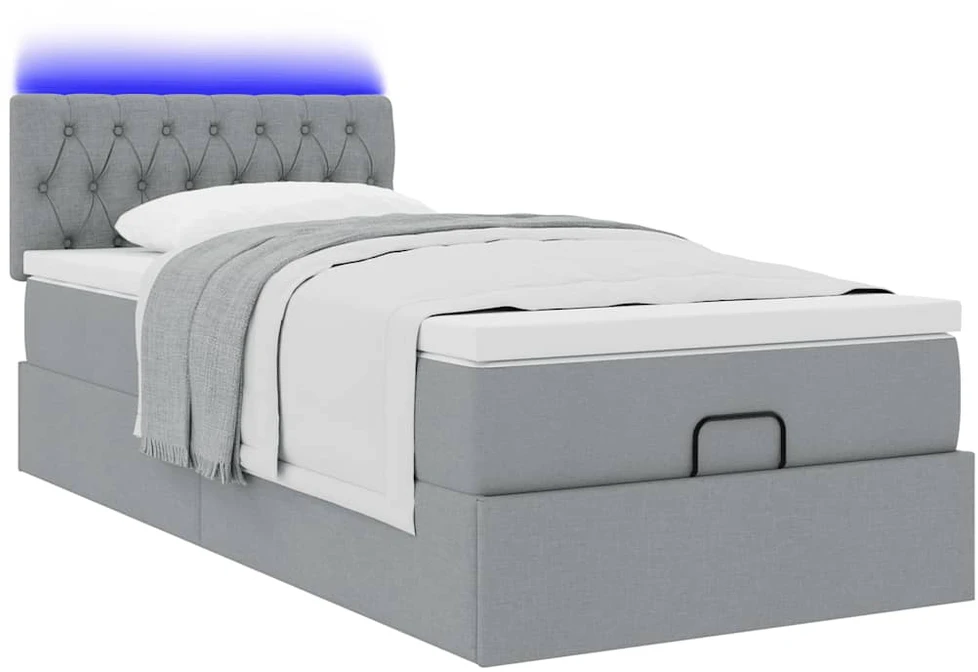 Osmanų lova su čiužiniu ir LED šviesiai pilkas 90x200cm audinys