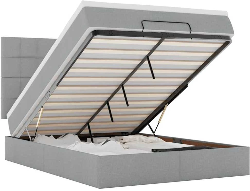 Osmanų lova su čiužiniu ir LED šviesiai pilka 140x190cm audinys