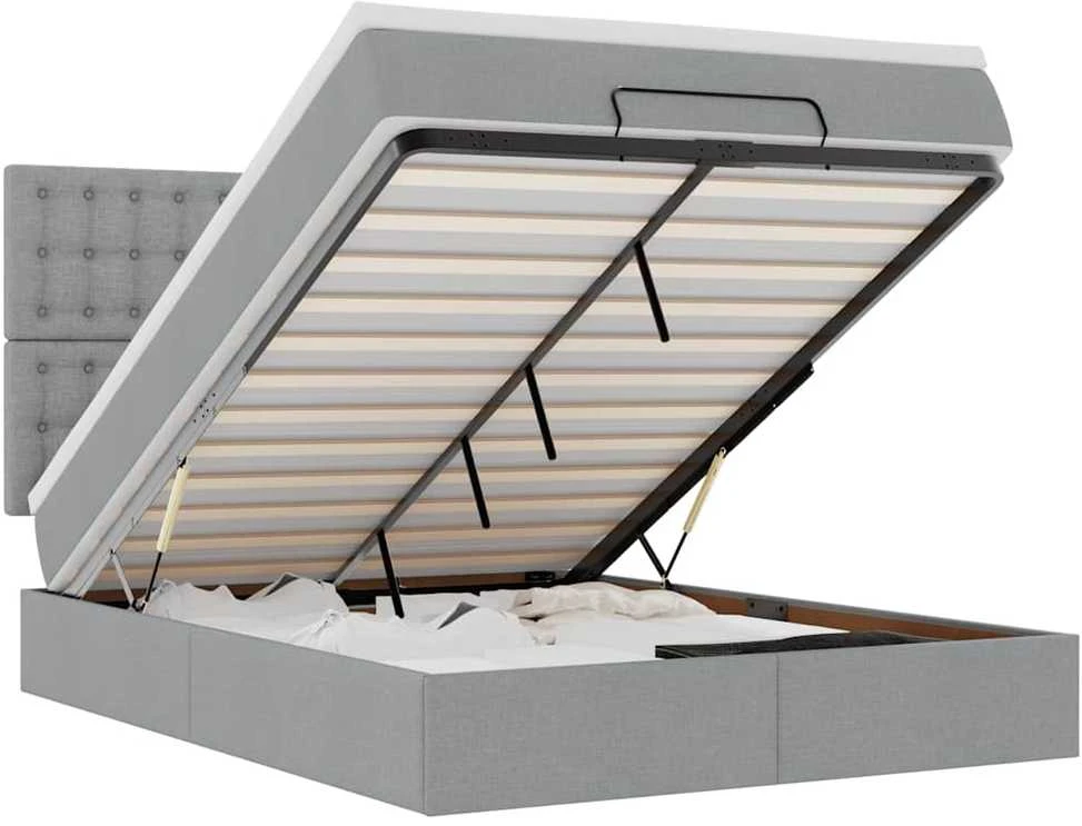 Osmanų lova su čiužiniu ir LED šviesiai pilka 140x190cm audinys