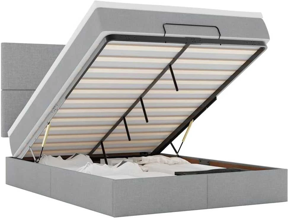Osmanų lova su čiužiniu ir LED šviesiai pilka 140x190cm audinys