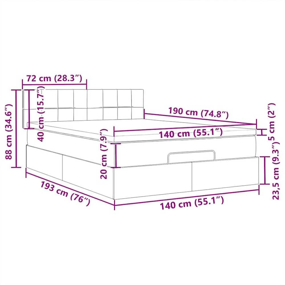Osmanų lova su čiužiniu ir LED šviesiai pilka 140x190cm audinys