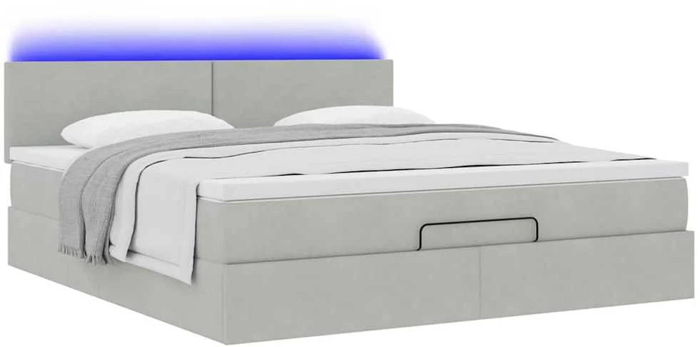 Osmanų lova su čiužiniu ir LED šviesiai pilka 160x200cm Velvet