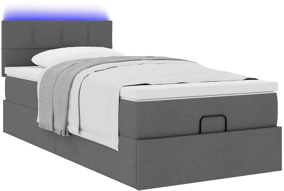Osmanų lova su čiužiniu ir LED, tamsiai pilkas 90x200cm audinys