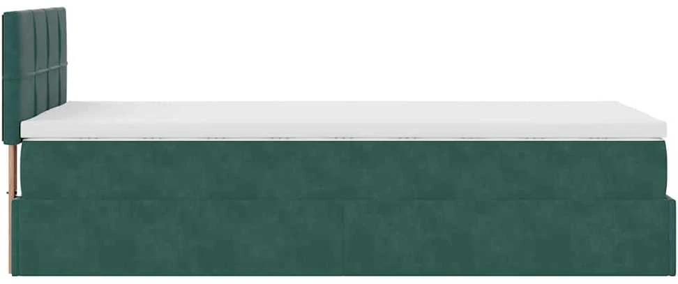 Osmanų lova su čiužiniu ir LED, tamsiai žalias 90x200cm aksomas