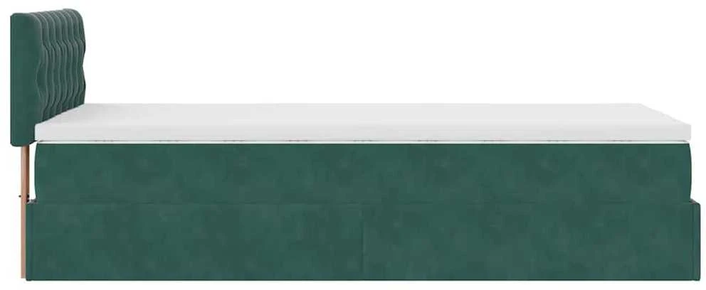 Osmanų lova su čiužiniu ir LED, tamsiai žalias 90x200cm aksomas