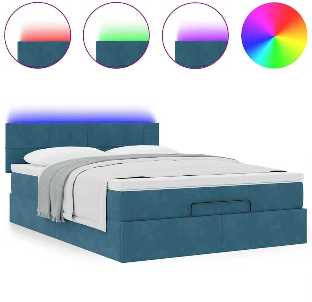 Osmanų lova su čiužiniu ir LED Tamsiai mėlyna 140x190cm Velvet