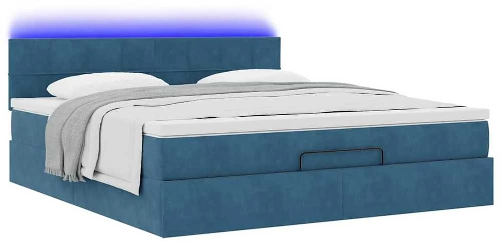 Osmanų lova su čiužiniu ir LED Tamsiai mėlyna 160x200cm Velvet