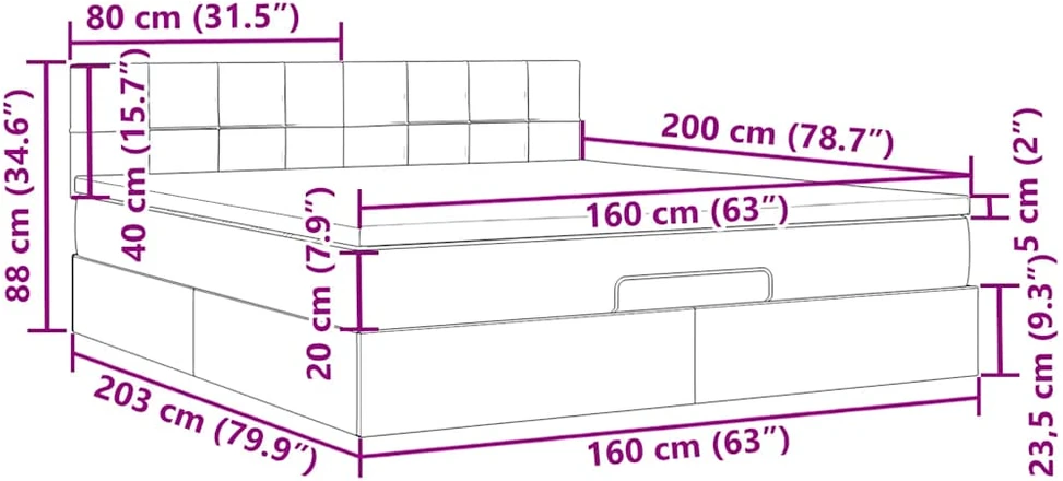 Osmanų lova su čiužiniu ir LED Tamsiai mėlyna 160x200cm Velvet