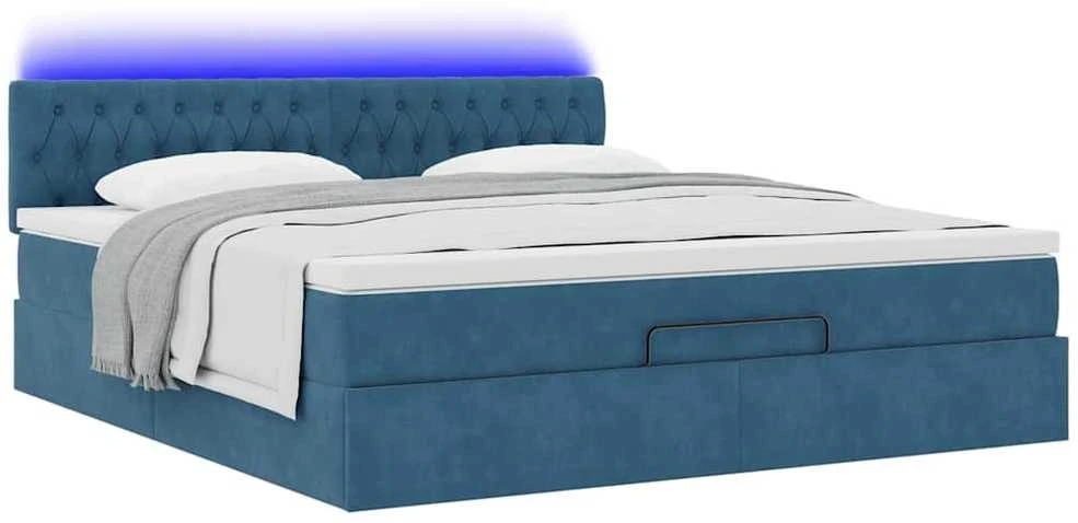 Osmanų lova su čiužiniu ir LED Tamsiai mėlyna 160x200cm Velvet