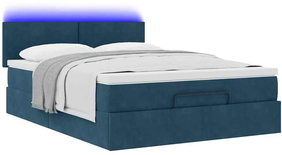 Osmanų lova su čiužiniu ir LED Tamsiai mėlyna 140x190cm Velvet