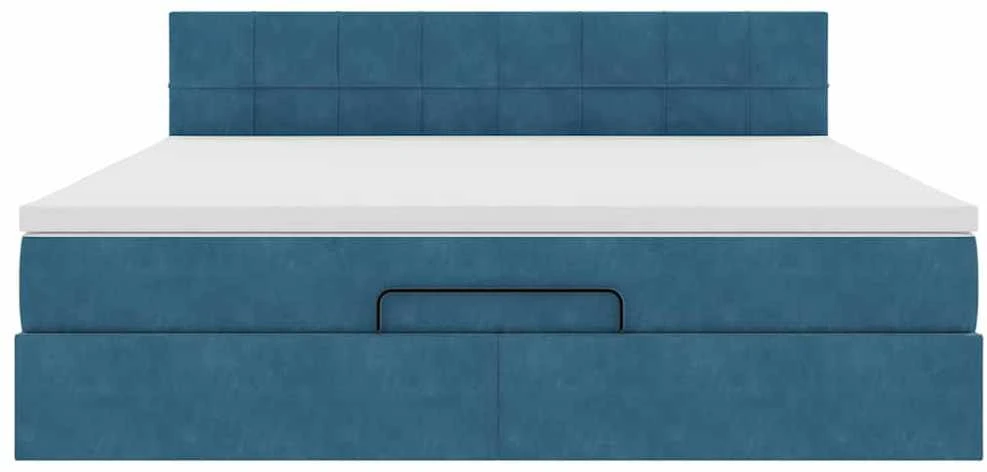 Osmanų lova su čiužiniu ir LED Tamsiai mėlyna 160x200cm Velvet