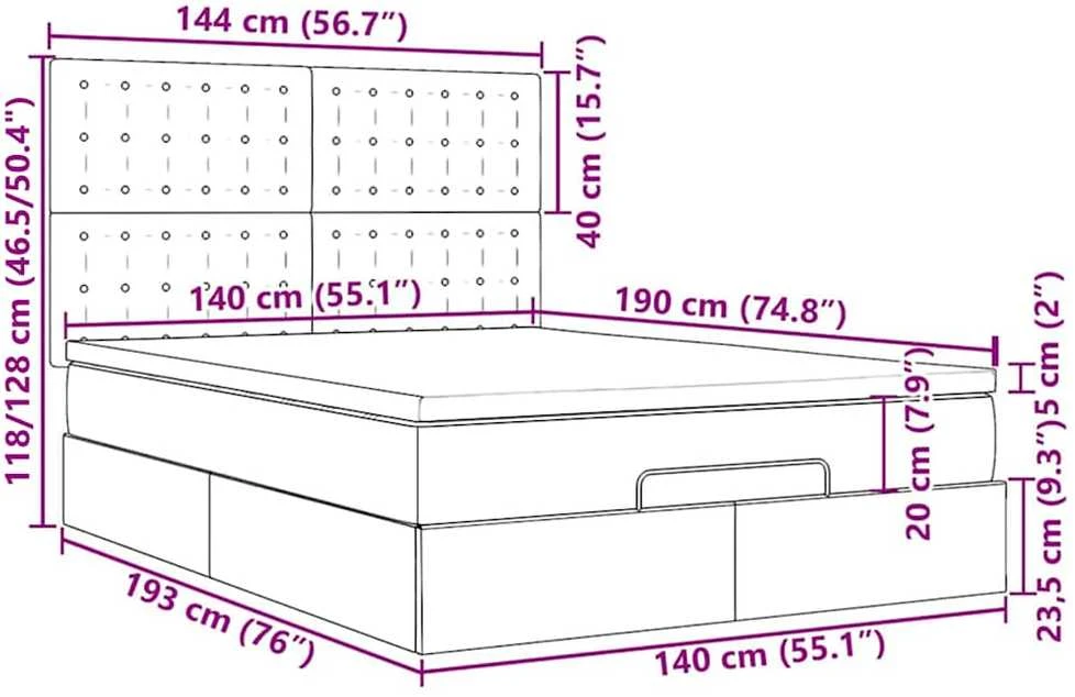 Osmanų lova su čiužiniu ir LED tamsiai pilka 140x190cm audinys