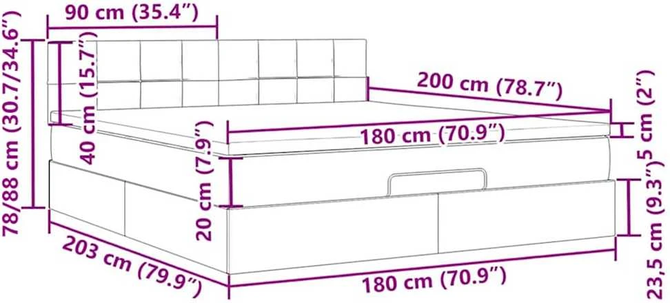 Osmanų lova su čiužiniu ir LED Tamsiai pilka 180x200cm Velvet