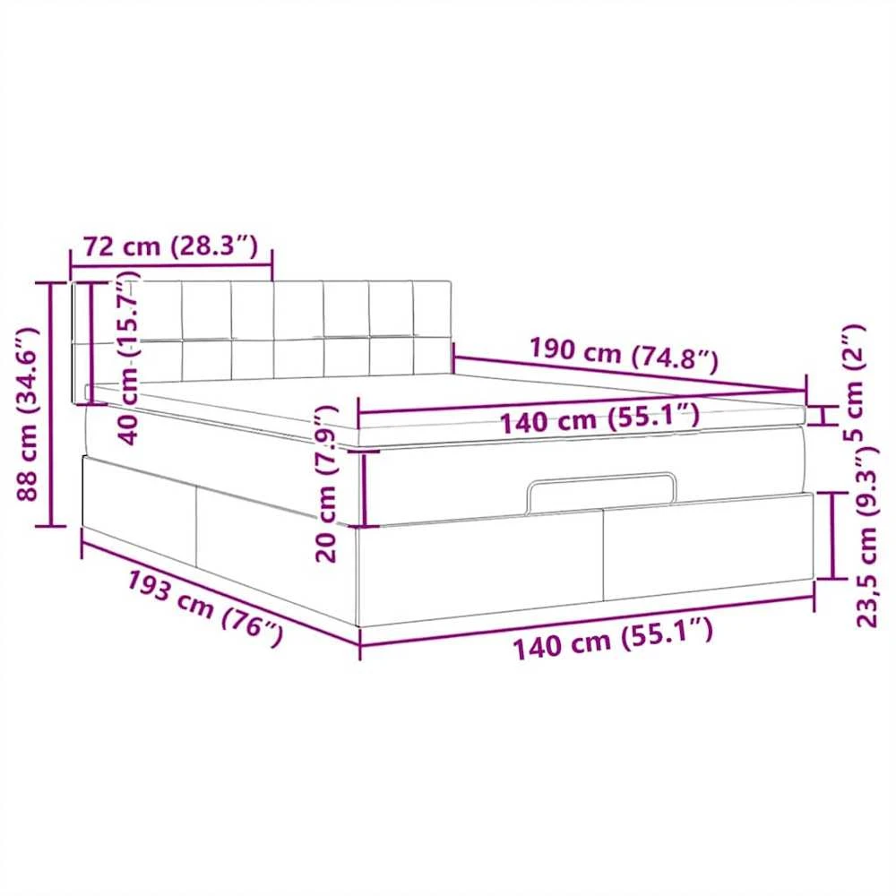 Osmanų lova su čiužiniu ir LED tamsiai pilka 140x190cm audinys