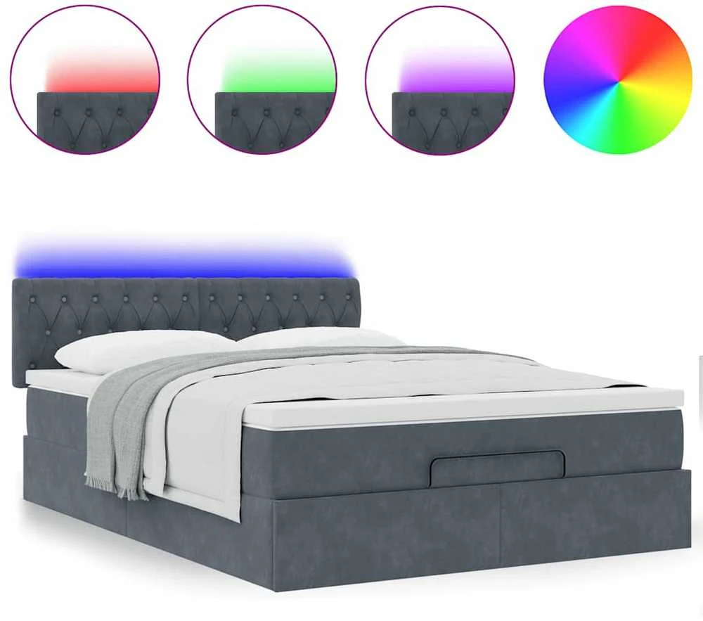 Osmanų lova su čiužiniu ir LED Tamsiai Pilka 140x200cm Velvet