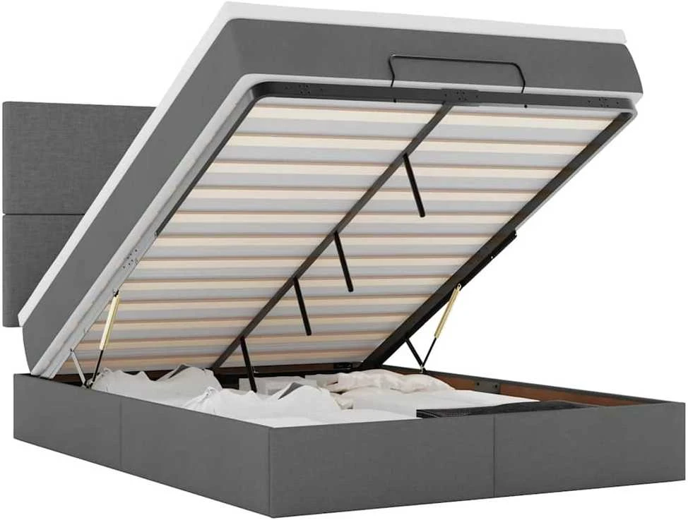 Osmanų lova su čiužiniu ir LED tamsiai pilka 140x190cm audinys