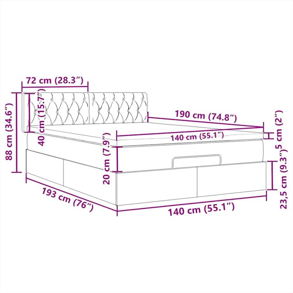 Osmanų lova su čiužiniu ir LED tamsiai pilka 140x190cm audinys