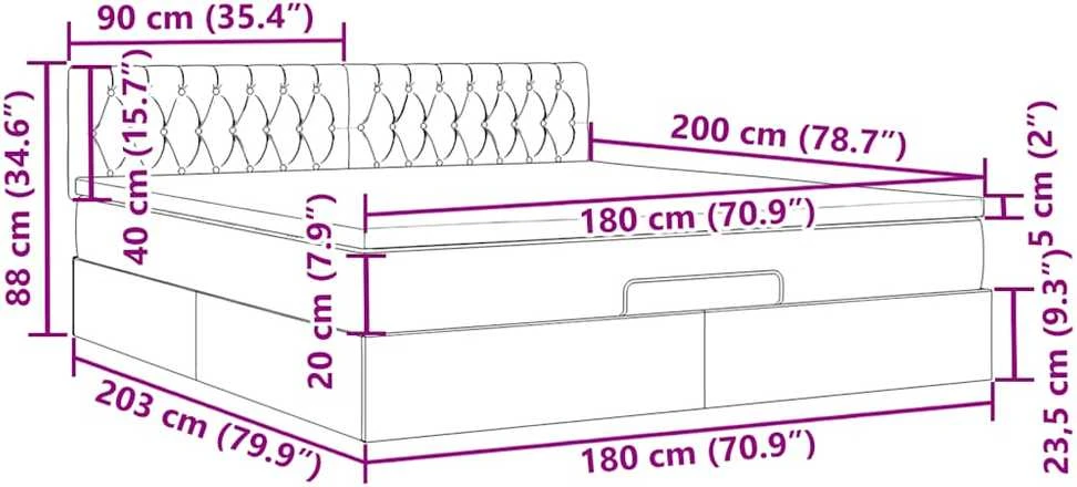 Osmanų lova su čiužiniu ir LED tamsiai pilkas 180x200cm audinys