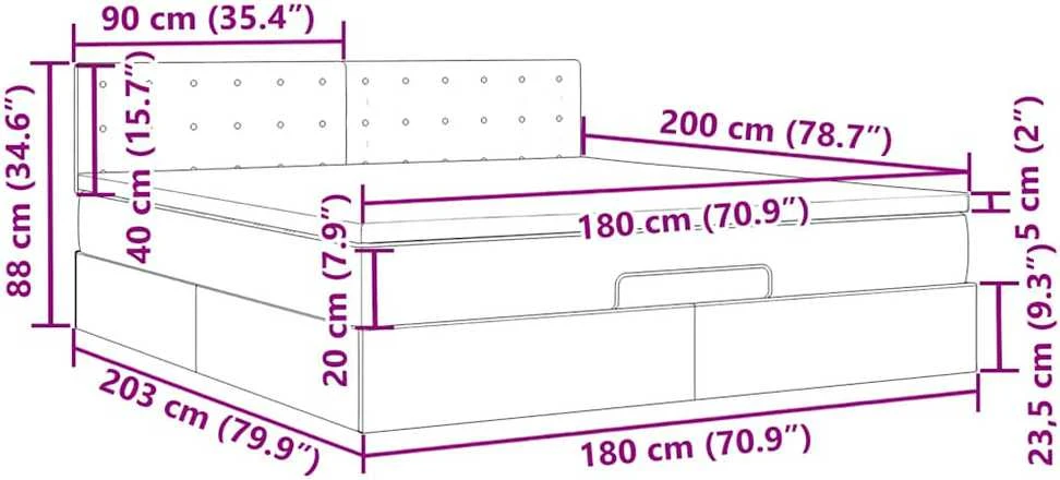 Osmanų lova su čiužiniu ir LED tamsiai pilkas 180x200cm audinys