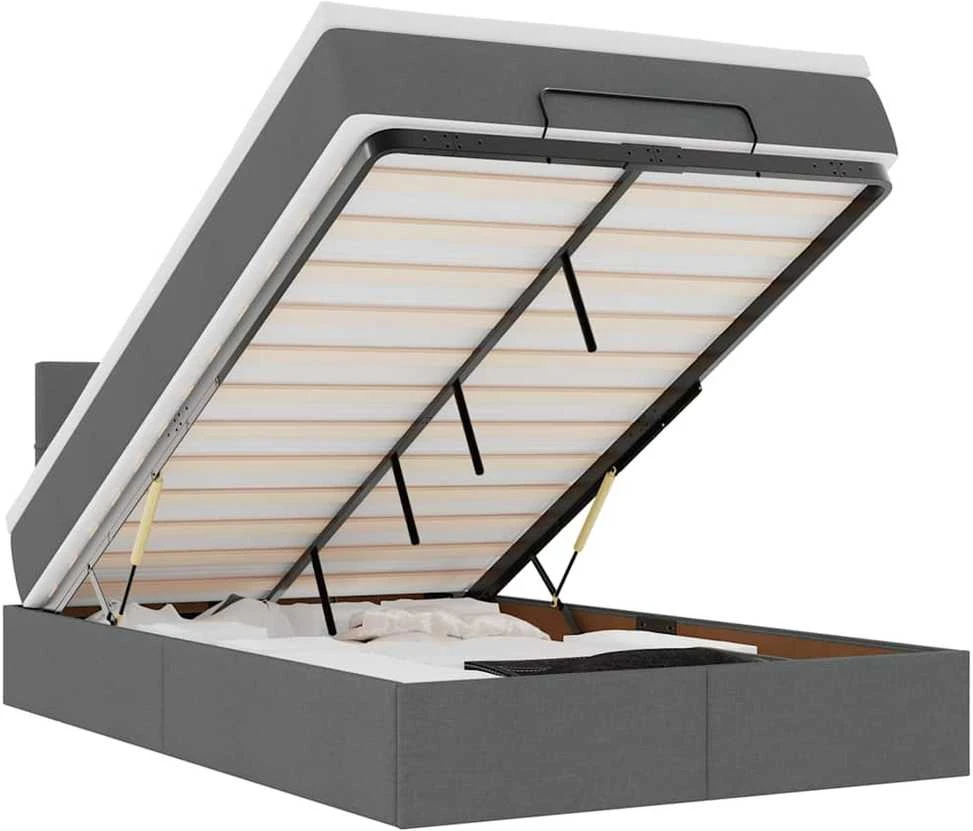 Osmanų lova su čiužiniu ir LED tamsiai pilkas 120x190cm audinys