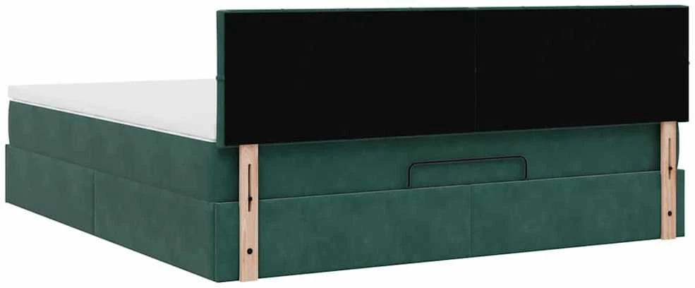 Osmanų lova su čiužiniu ir LED Tamsiai žalia 160x200cm Velvet